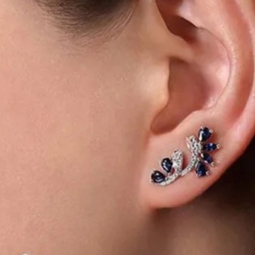 Stunning Sapphire & Diamond Earrings set in Sterling Silver